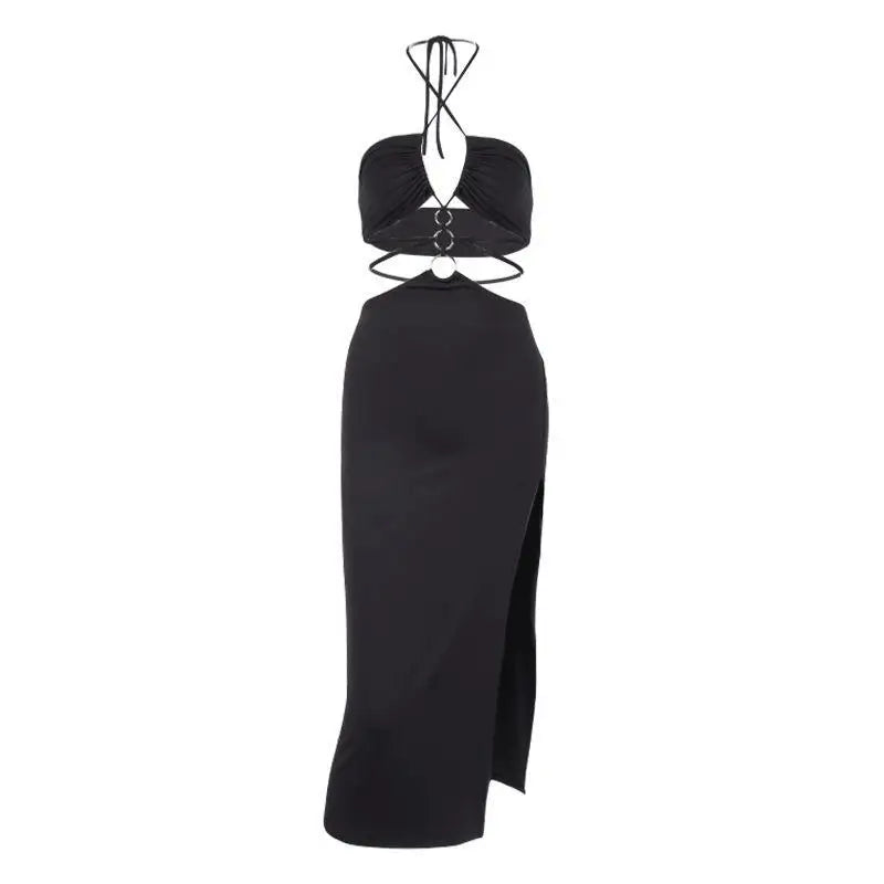 European and American summer  women's party dress Y2k sexy hollow lace up high slit long dress for women