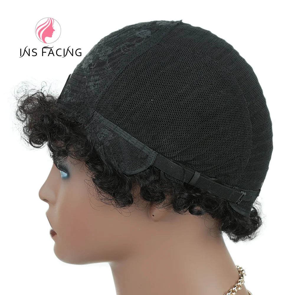 6inch natural black color 150% density daily use wig short afro curly human hair wigs machine made pixie cut human hair wig