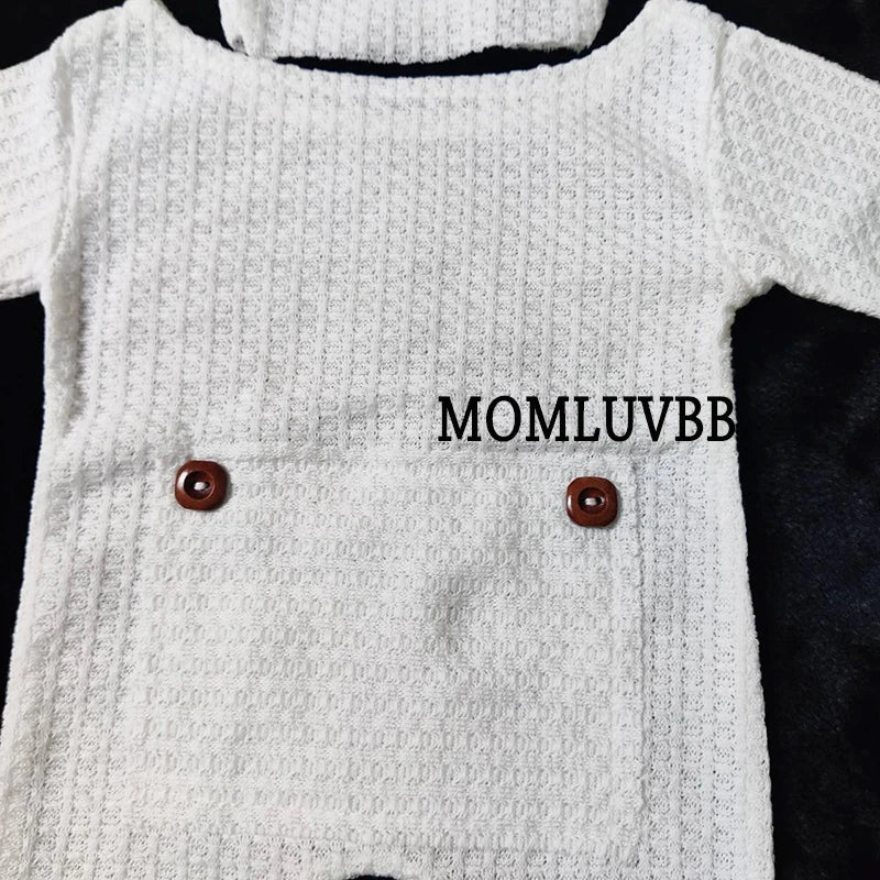 Newborn Photography Jumpsuit Buttons Hat Back Pocket Baby Boy Girl Photo Shooting Clothes Infant Bodysuit