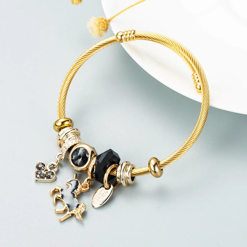 Stainless Steel Mixed Beads Butterfly Adjustable Bracelet with Crystals Letter Tag for Women DIY Jewelry