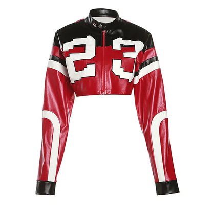 Women Faux Leather Streetwear Fashion New Jacket Letter Print Autumn Casual Sporty Wild Streetwear Uniform Trend Lady Crop Coat