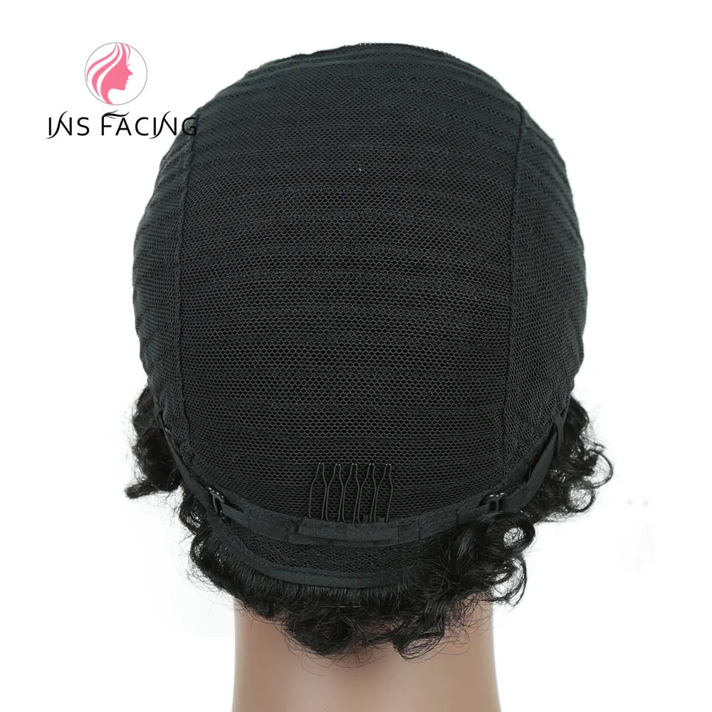 6inch natural black color 150% density daily use wig short afro curly human hair wigs machine made pixie cut human hair wig
