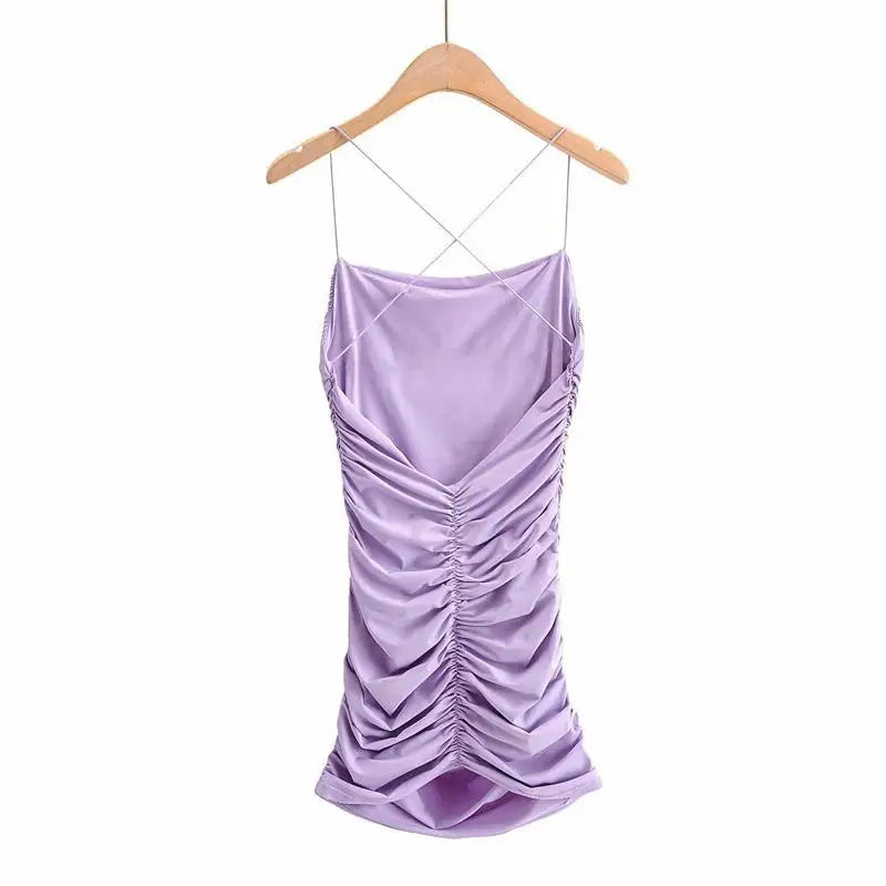 Sexy Backless Mini Dress Sleeveless Pleated Dress Black Fashion Summer Woman Club Tight Bodycon Dresses Sling