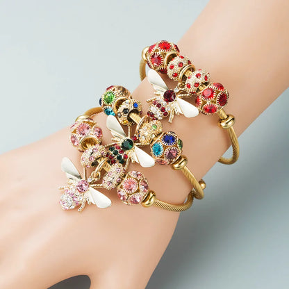 Stainless Steel Mixed Beads Butterfly Adjustable Bracelet with Crystals Letter Tag for Women DIY Jewelry