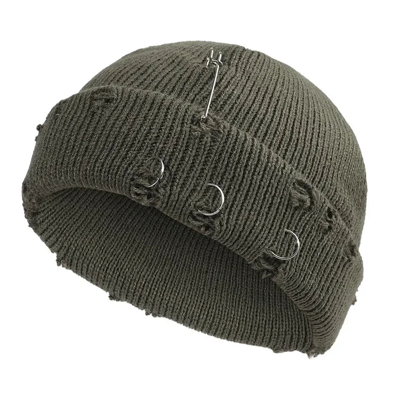 9 Colors Fashionable Ladies Winter Warm Knitted Caps 3 Metal Ring Buckled Hat Cool Pure Hip Hop Hats for Women
