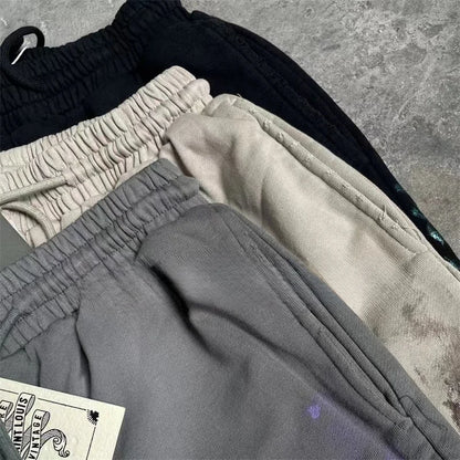 High Street Men Women Hip Hop Best Pants Vintage SAINT LOUIS Drawstring Destruction Splattered Ink Letters Print Sweatpants