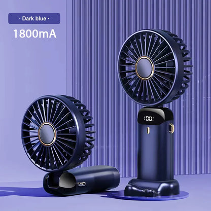 USB Handheld Mini Fan Foldable Portable Neck Hanging Fans 5 Speed USB Rechargeable Small Fan with Phone Stand and Power Display