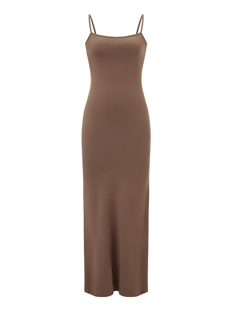 wsevypo Spaghetti Strap Bodycon Long Dress Summer 2022 Women Sleeveless Wrapped Fish Tail Dress Solid Color Club Streetwear