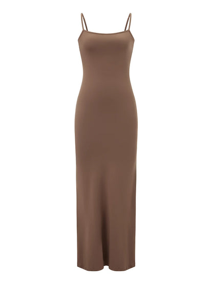 wsevypo Spaghetti Strap Bodycon Long Dress Summer 2022 Women Sleeveless Wrapped Fish Tail Dress Solid Color Club Streetwear