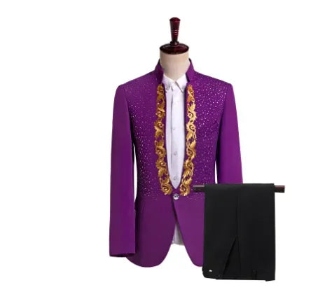 Autumn Slim Printed Wedding Men Suit Jacket Set For Marriage High Quality Stage Performance Host Formal Black Men Blazer