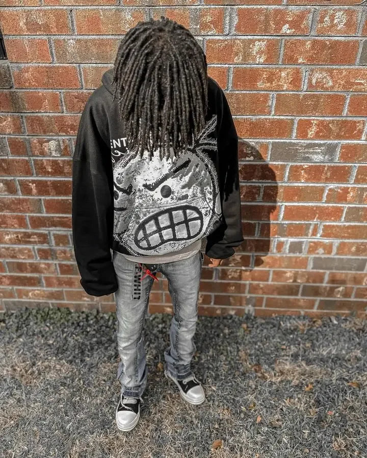 Y2k Men Women New Sweatshirt Cartoon Pattern Printing Oversized Hoodie Hip hop Gothic Black Pullover Hoodie Streetwear