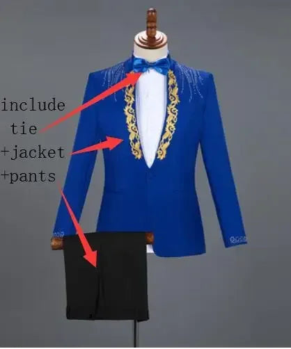 Autumn Slim Printed Wedding Men Suit Jacket Set For Marriage High Quality Stage Performance Host Formal Black Men Blazer