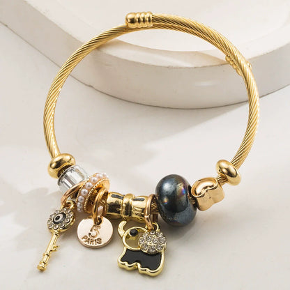 Stainless Steel Mixed Beads Butterfly Adjustable Bracelet with Crystals Letter Tag for Women DIY Jewelry