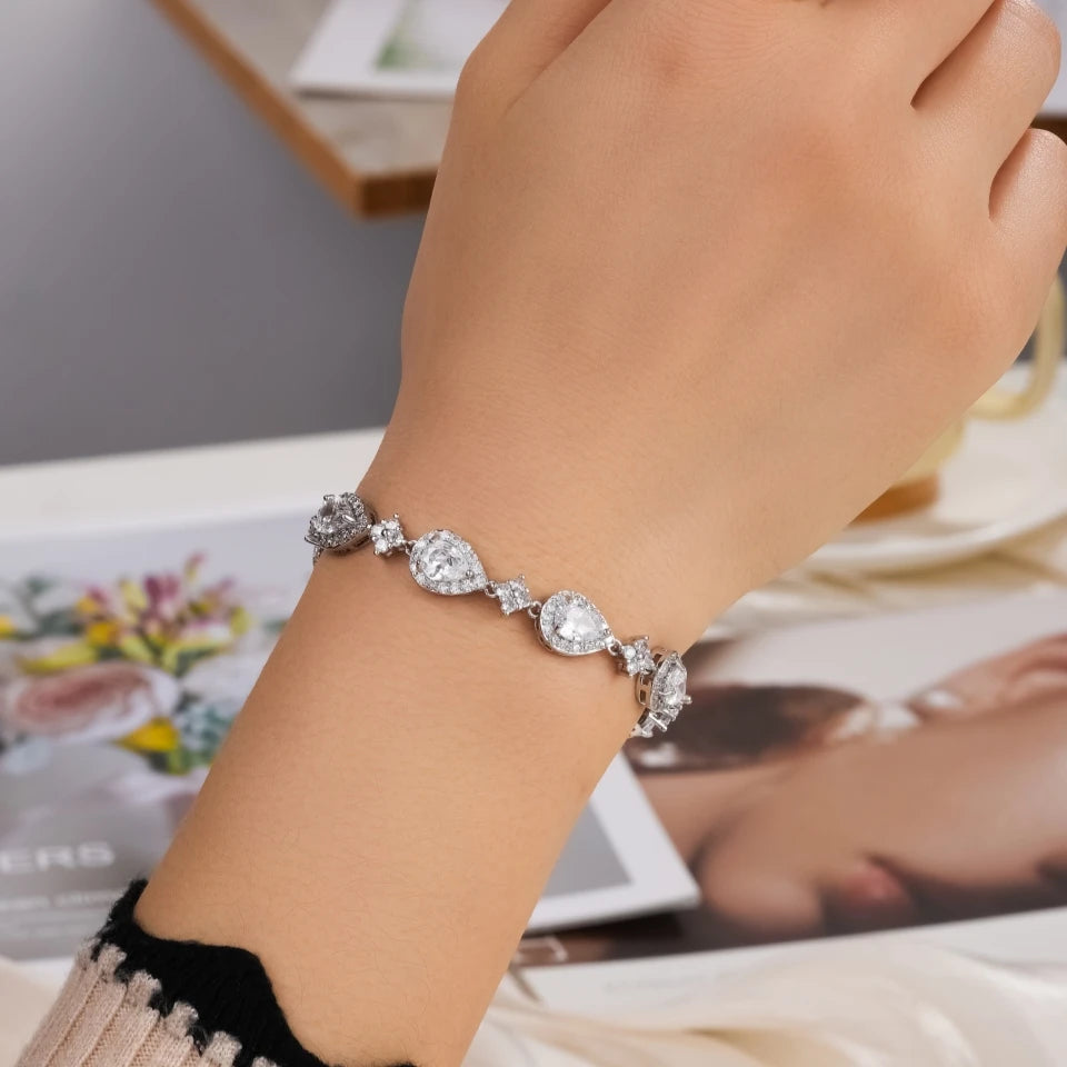 ZAKOL Wedding Bridal Bracelet for Brides Bridesmaids Delicate Cubic Zirconia Classic Teardrop Tennis Bracelets Women Jewelry