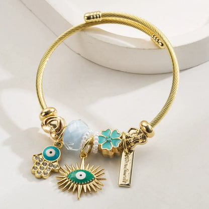 Stainless Steel Mixed Beads Butterfly Adjustable Bracelet with Crystals Letter Tag for Women DIY Jewelry