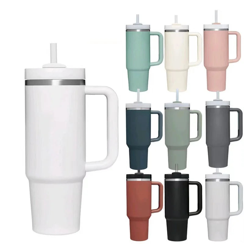 New Hot 40oz Insulated Tumbler acuum Cup 2.0 Thermal Mug for with Handle Straw Stainless Steel Hot and Cold Coffee Drink