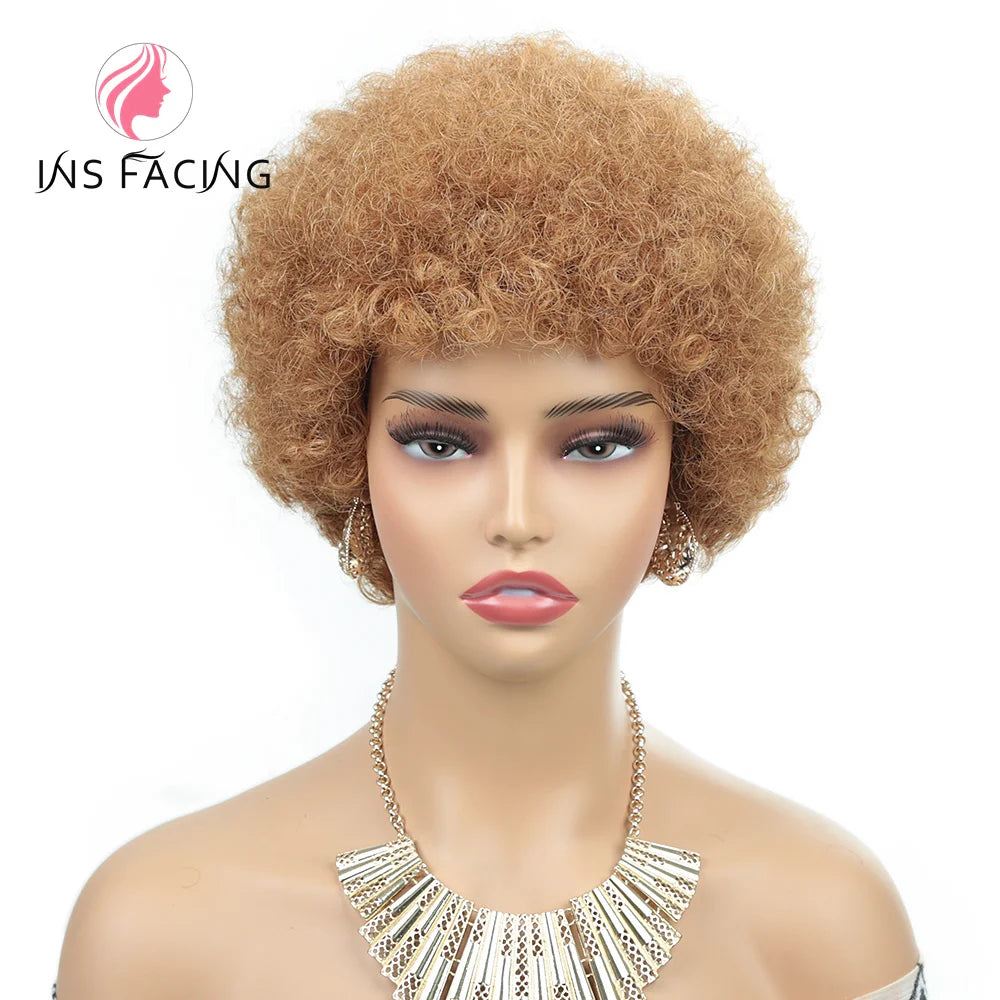 6inch natural black color 150% density daily use wig short afro curly human hair wigs machine made pixie cut human hair wig