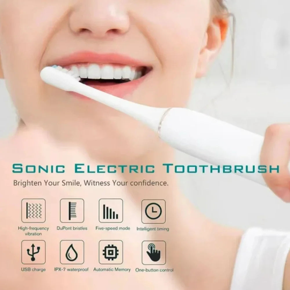 Sonic Electric Toothbrush for Adults IPX7 Waterproof DuPont Brush Head USB Rechargeable High Frequency Cleaning 6 Cleaning Modes
