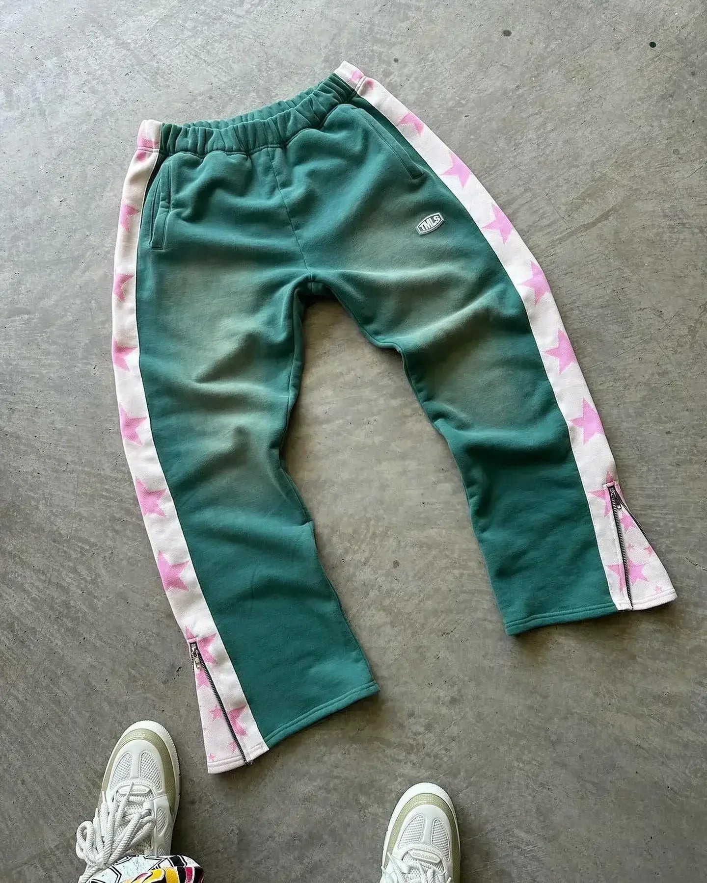 High Street Hip Hop Flared Sweatpants Striped Side Zipper Design Elastic Waist Wide-Leg American Retro Trend pants