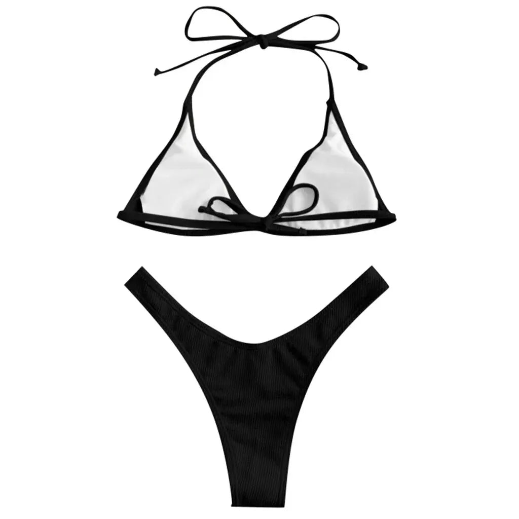 Women Sexy Solid Push Up High Cut Halter Bikini Set Two Piece Swimsuit