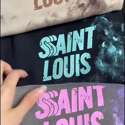 High Street Men Women Hip Hop Best Pants Vintage SAINT LOUIS Drawstring Destruction Splattered Ink Letters Print Sweatpants