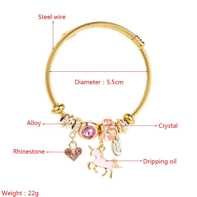 Stainless Steel Mixed Beads Butterfly Adjustable Bracelet with Crystals Letter Tag for Women DIY Jewelry