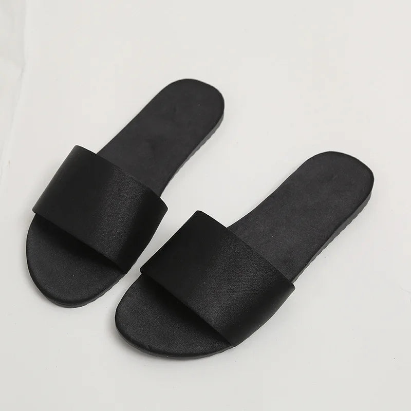 Women Beach Slippers 2024 Summer Flat Shoes Woman Slip On Slides Silk Style Female Slip On Sandals Girls Indoor Outdoor Slippers