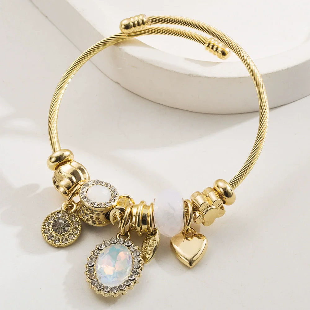 Stainless Steel Mixed Beads Butterfly Adjustable Bracelet with Crystals Letter Tag for Women DIY Jewelry