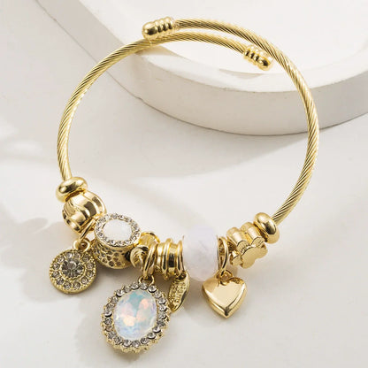 Stainless Steel Mixed Beads Butterfly Adjustable Bracelet with Crystals Letter Tag for Women DIY Jewelry