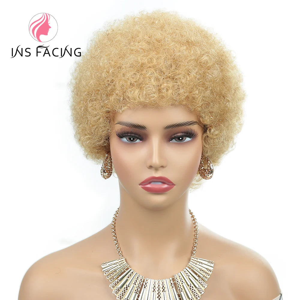 6inch natural black color 150% density daily use wig short afro curly human hair wigs machine made pixie cut human hair wig