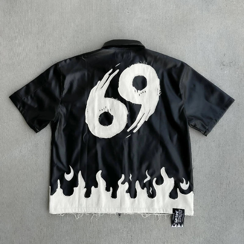 2025 New Trendy Spring and Autumn Collage Color Contrasting American Street Hip Hop Men's and Women's Zipper Shirt