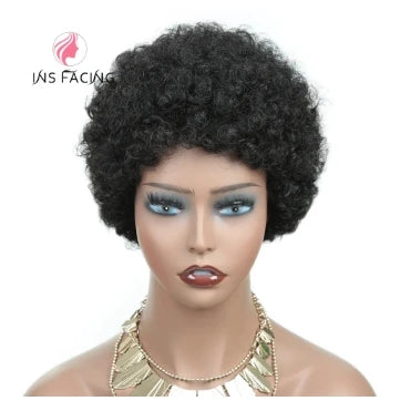6inch natural black color 150% density daily use wig short afro curly human hair wigs machine made pixie cut human hair wig