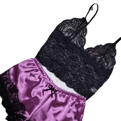 Lace Silk Sleepwear for Women Pajamas Set Sexy Lingerie Crop Tops Shorts Babydoll Nightwear S/M/L/XL/2XL