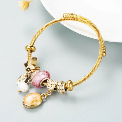 Stainless Steel Mixed Beads Butterfly Adjustable Bracelet with Crystals Letter Tag for Women DIY Jewelry
