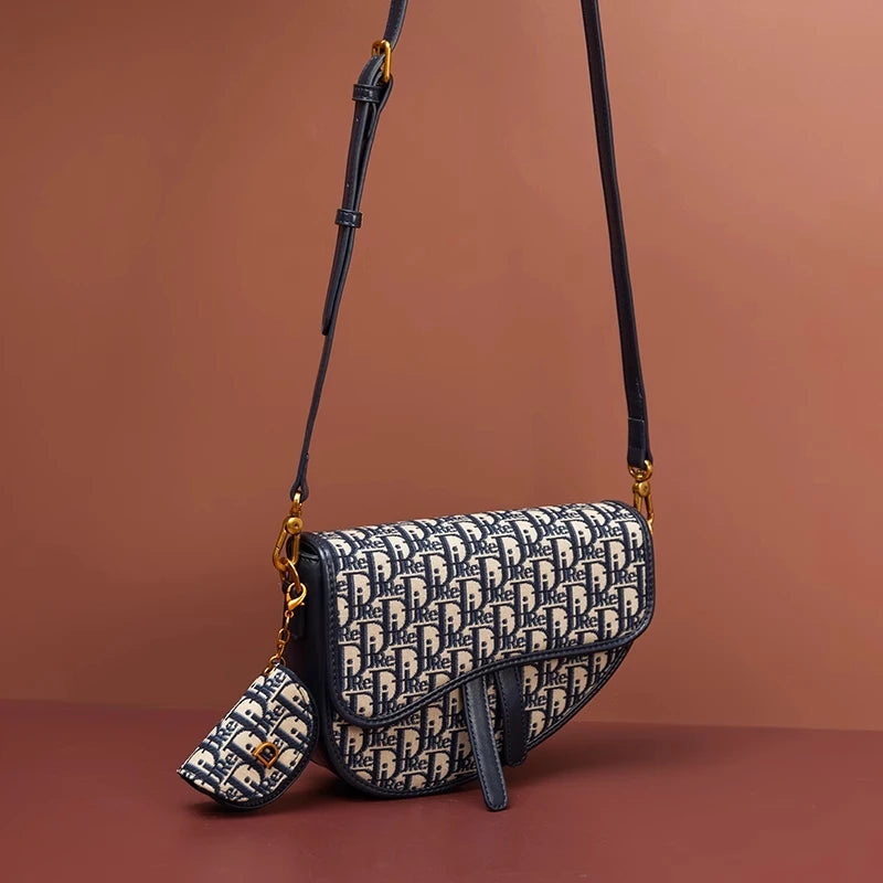 Female Bag Retro Luxury Designer Handbag Crossbody Saddle Bags Fashion Canvas Women's 2025 Trend Shoulder bag Purses