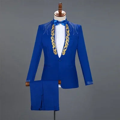 Autumn Slim Printed Wedding Men Suit Jacket Set For Marriage High Quality Stage Performance Host Formal Black Men Blazer