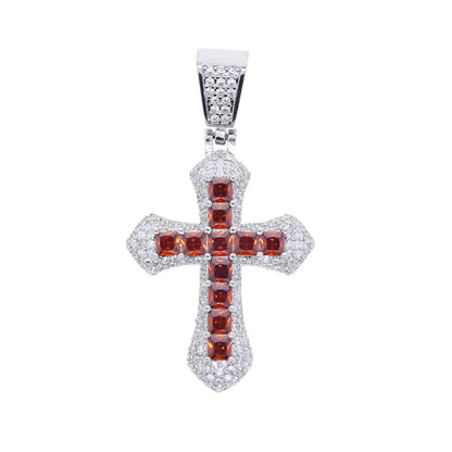 New Iced Out Bling Cross Pendant Necklace Silver Color Rectangle CZ Cubic Zirconia Blue Pink Charm Hip Hop Men Jewelry