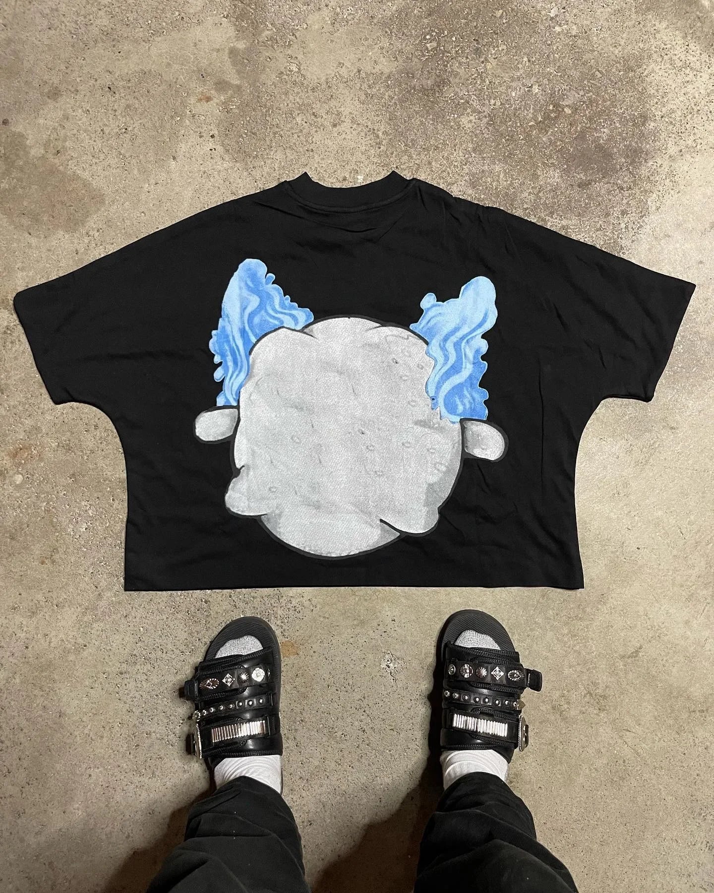 Trendy Brand Fashion Letters Cartoon Print Oversized Short-sleeved Men Y2k Harajuku Hip-hop Retro Loose Casual T-shirts Women
