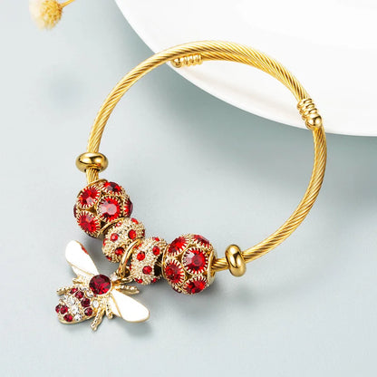 Stainless Steel Mixed Beads Butterfly Adjustable Bracelet with Crystals Letter Tag for Women DIY Jewelry