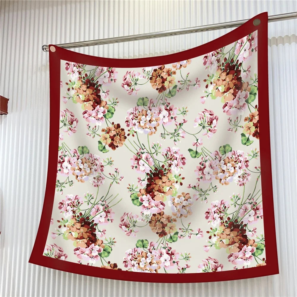 Silk Scarf Women Floral Printed Square Scarves Head Echarpes Silk Foulards Femme Wraps Beach Shawls Bandana Lady Hijabs 90CM
