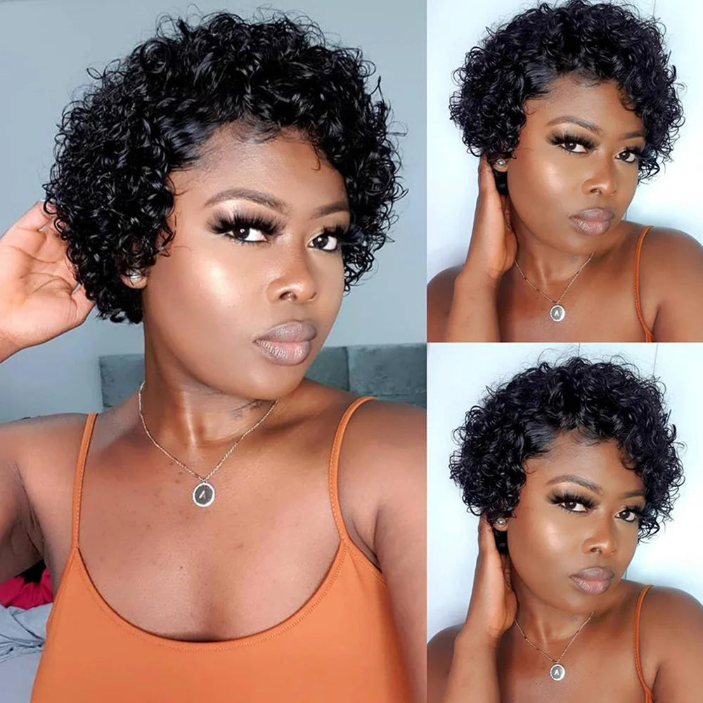 Pixie Cut Wig Human Hair Short Curly Human Hair Wigs For Black Women Cheap Human Hair Wig Full Machine Sans Colle Curly Wig Hair