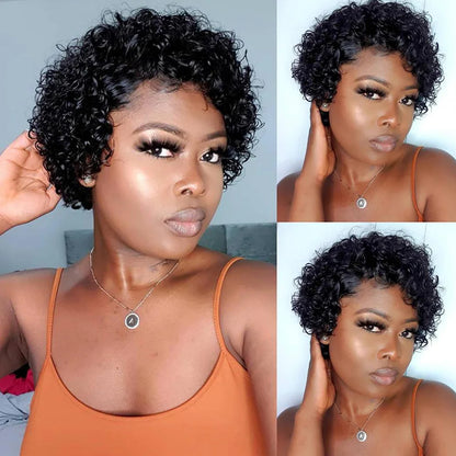 Pixie Cut Wig Human Hair Short Curly Human Hair Wigs For Black Women Cheap Human Hair Wig Full Machine Sans Colle Curly Wig Hair