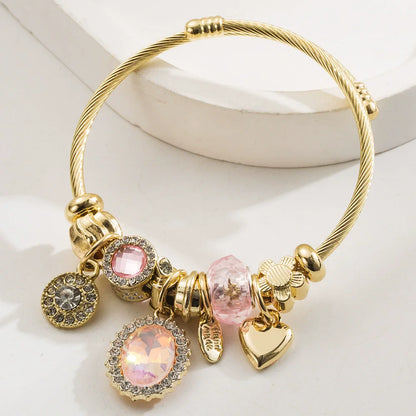 Stainless Steel Mixed Beads Butterfly Adjustable Bracelet with Crystals Letter Tag for Women DIY Jewelry