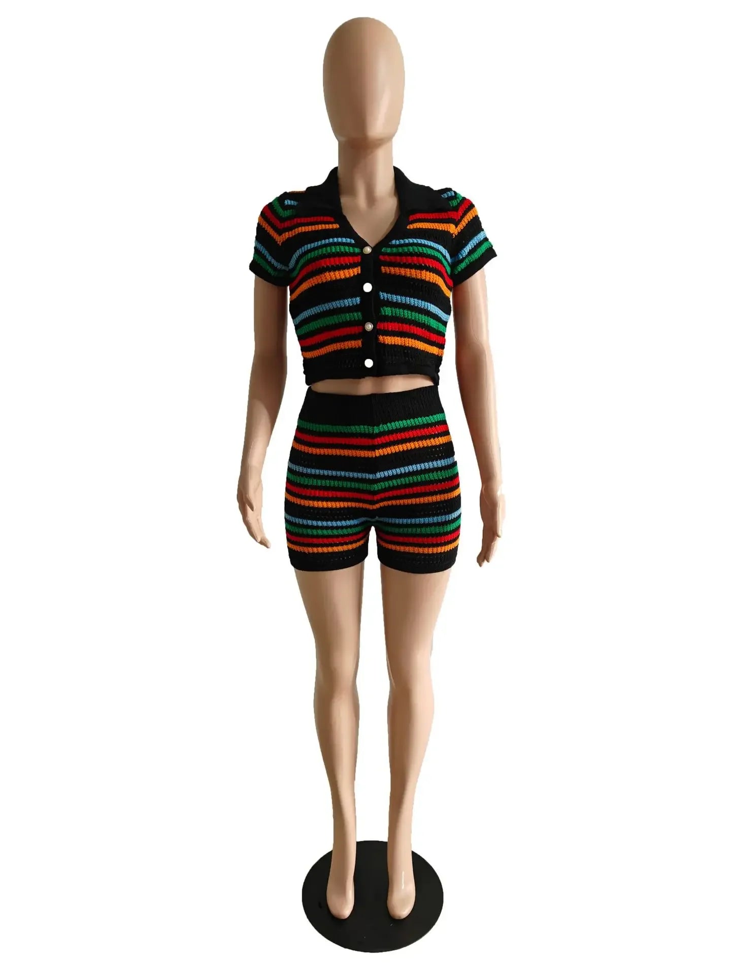Sweater Sets for Women 2 Piece Button Up Short Sleeves Crop Top Shorts Suit Sweatshirt Casual Kintted Two Piece Sets