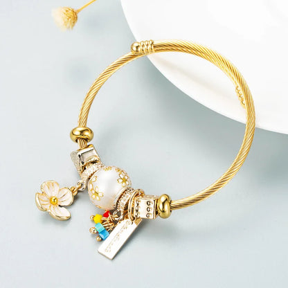 Stainless Steel Mixed Beads Butterfly Adjustable Bracelet with Crystals Letter Tag for Women DIY Jewelry