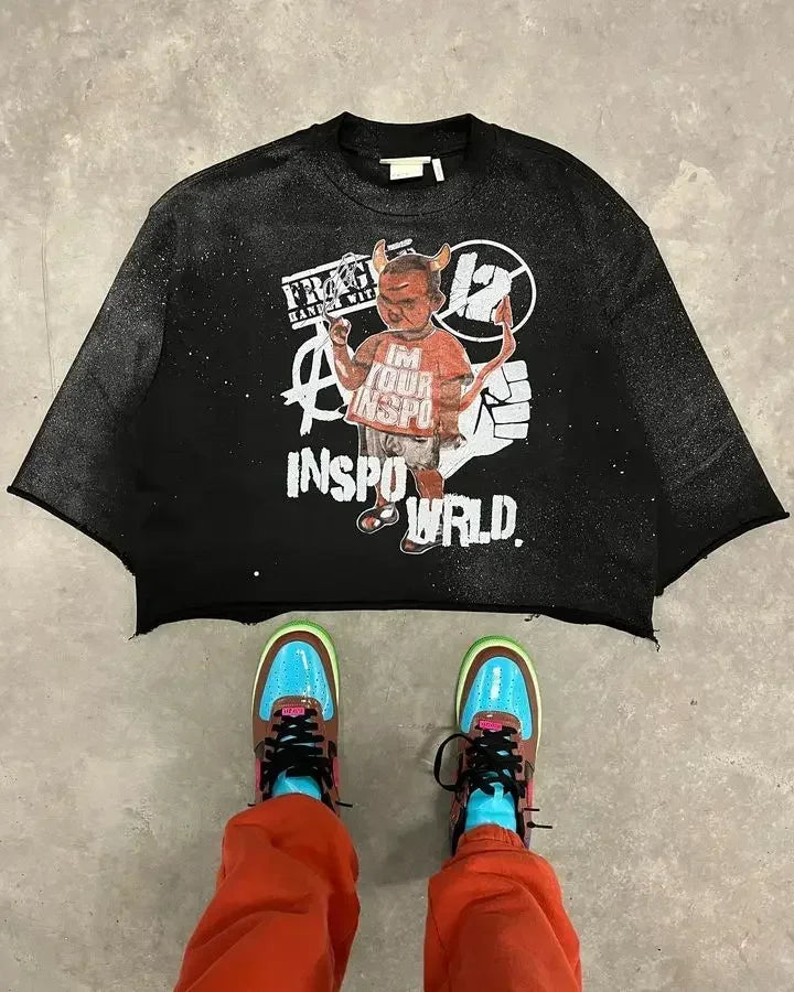 Y2K Harajuku Hip Hop Character Graphic Printed Seven Quarter Sleeves Tops