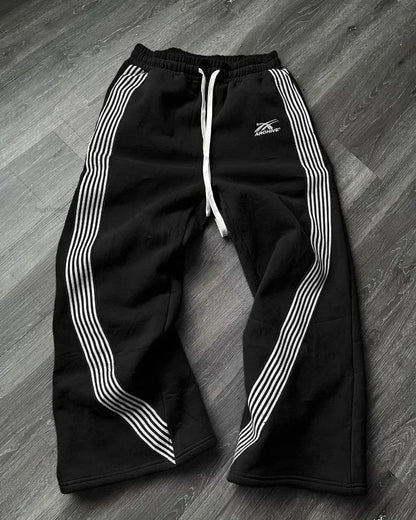 High Street Hip Hop Flared Sweatpants Striped Side Zipper Design Elastic Waist Wide-Leg American Retro Trend pants