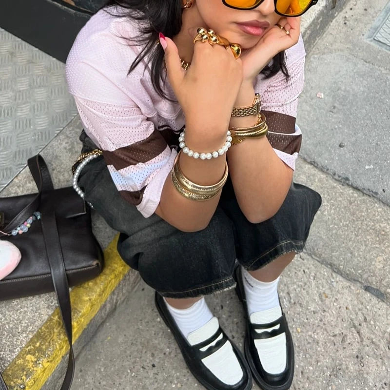 Women Y2k Graphic Oversized Jersey Tees Sporty Aesthetic Number Letter Print Jersey T-shirt Preppy Loose Fit Tops Clothes