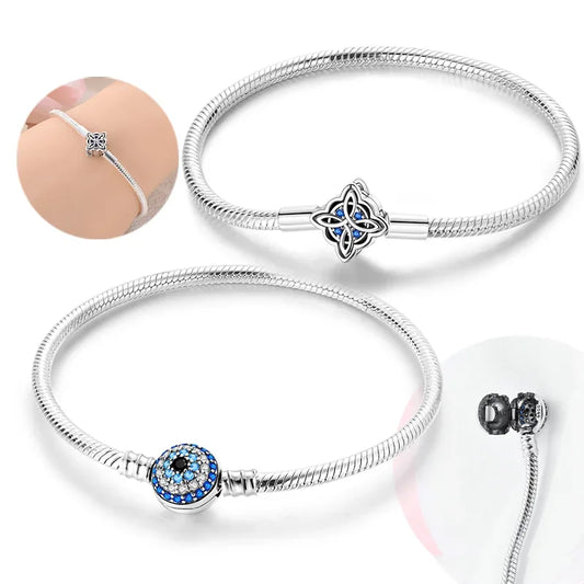 New 925 Silver Celtic Knot Snake Bone Lucky Eye Bracelet Fit Original Charming Bracelet Diy Fine Jewelry Gifts for Women