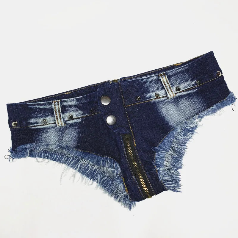 Women's Shorts Sexy Hole Rivet Low Waist Thong Denim Ultra Mini Short Female Bikini Jeans Feminino Nightclub